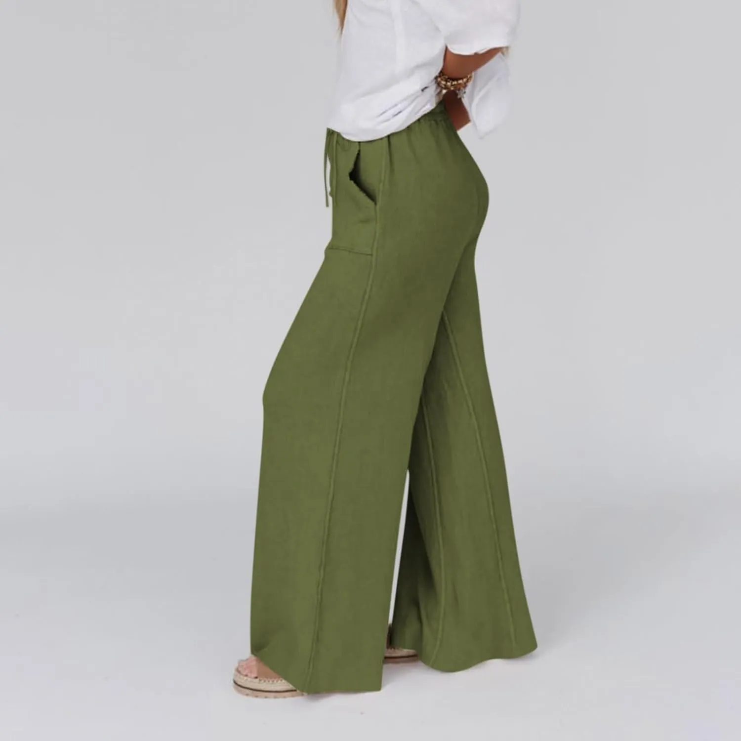 High Rise Linen Pants Women Summer Womens Linen Pant Long Length Tall Womans Drawstring Capris Trousers
