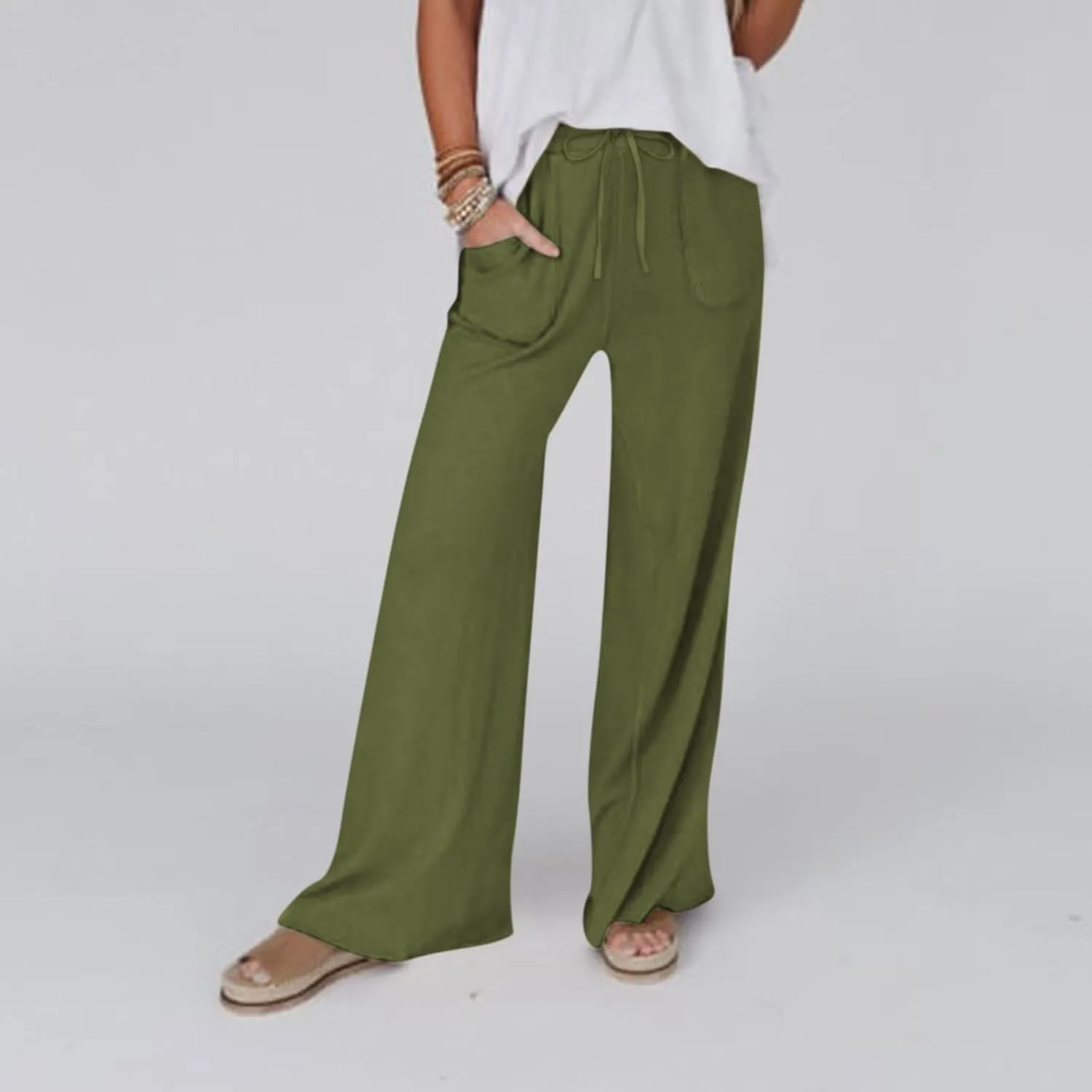 High Rise Linen Pants Women Summer Womens Linen Pant Long Length Tall Womans Drawstring Capris Trousers