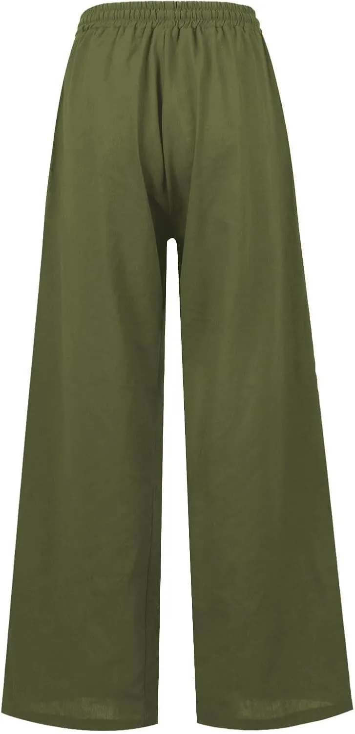 High Rise Linen Pants Women Summer Womens Linen Pant Long Length Tall Womans Drawstring Capris Trousers