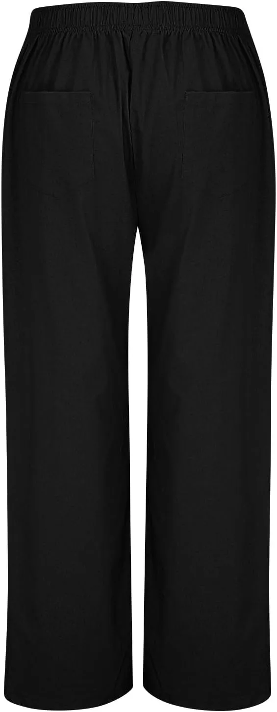 High Waisted Linen Pants Women Summer Casual Flowy Boho Beach Pants Lightweight Comfy Loose Linen Trousers w/Pockets