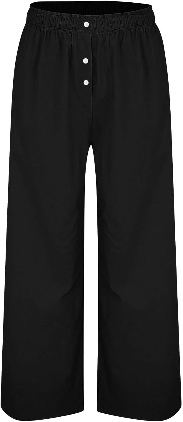 High Waisted Linen Pants Women Summer Casual Flowy Boho Beach Pants Lightweight Comfy Loose Linen Trousers w/Pockets