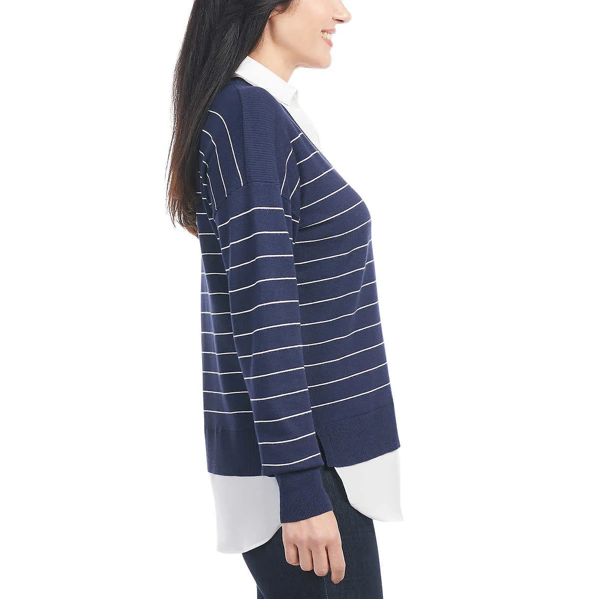 Hilary Radley Women's Collared V-Neck Soft 2-fer Sweater