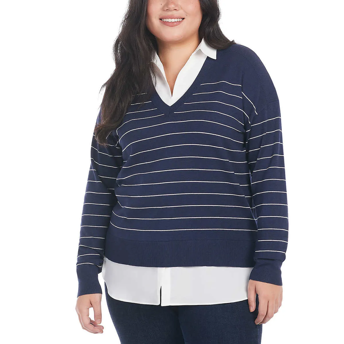 Hilary Radley Women's Collared V-Neck Soft 2-fer Sweater