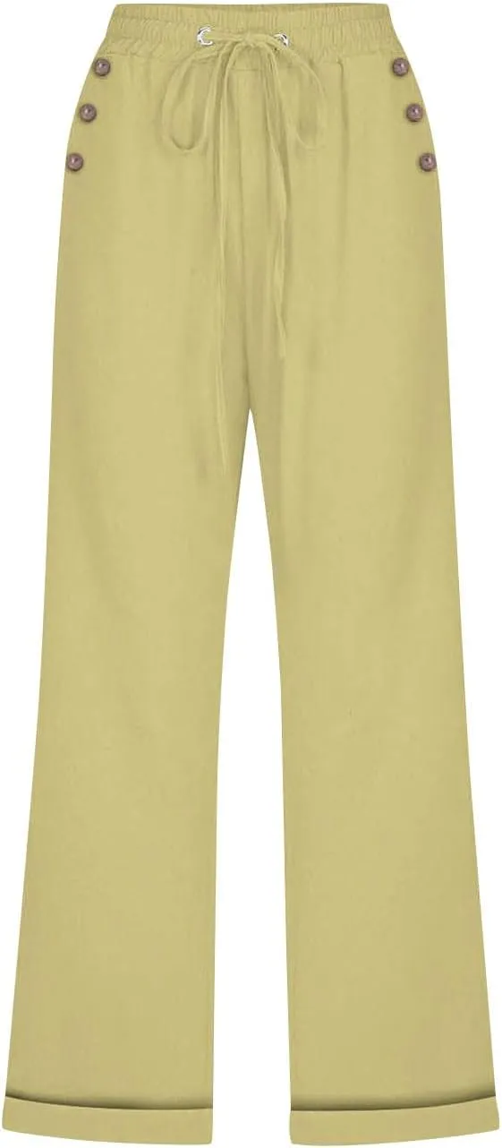 hlysgo Casual Capri Pants for Women High Waist Drawstring Beach Pants 2025 Summer Plus Size Cotton Linen Cropped Trouser