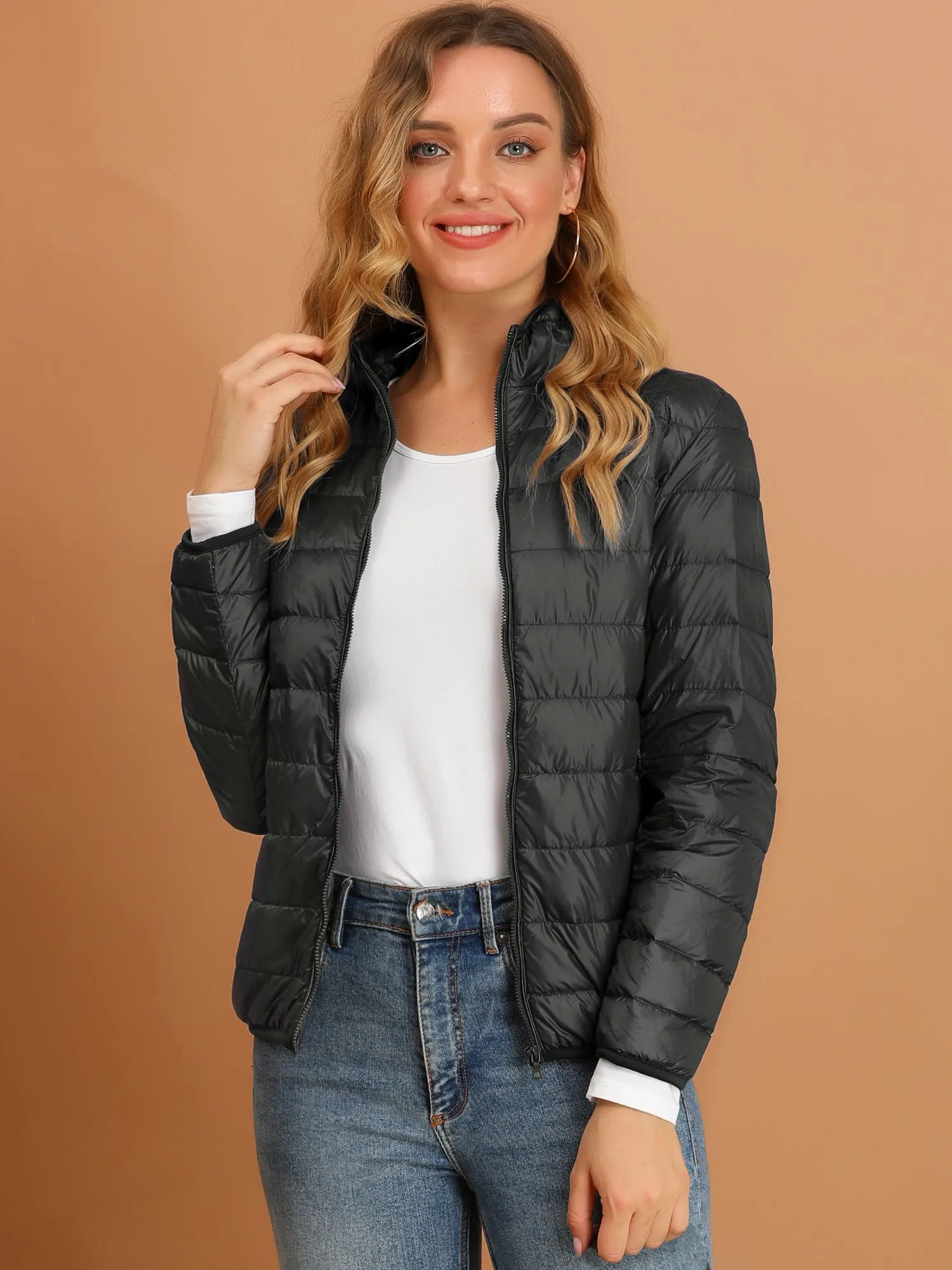 Hooded Packable Long Sleeve Zip Up Down Winter Lightweight Jacket