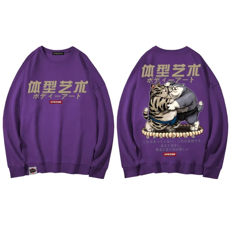 Hoodies, Sweatshirts men's fashion old man printing men's long-sleeved casual high street clothing fat cat sumo Hoodies