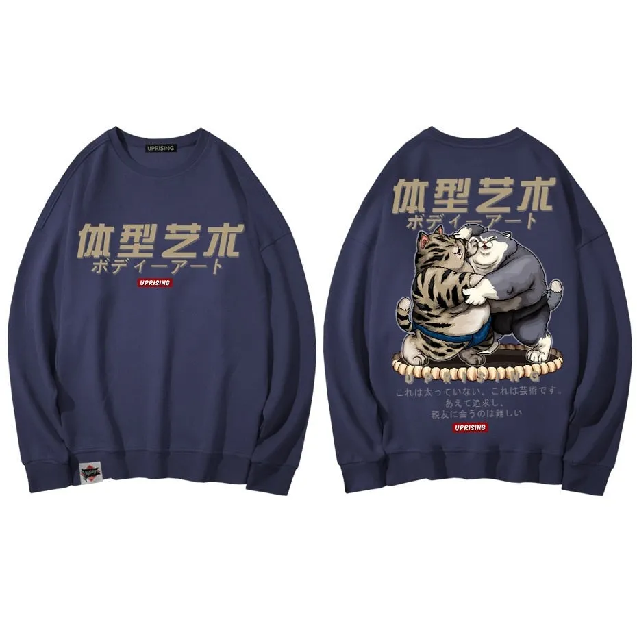 Hoodies, Sweatshirts men's fashion old man printing men's long-sleeved casual high street clothing fat cat sumo Hoodies