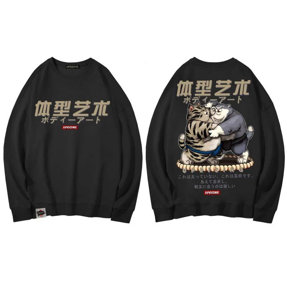 Hoodies, Sweatshirts men's fashion old man printing men's long-sleeved casual high street clothing fat cat sumo Hoodies