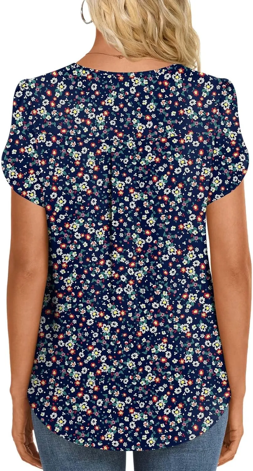 HOTGIFT Womens Tunic Tops 2025 Summer Short Sleeve V Neck Chiffon T Shirt M-3XL
