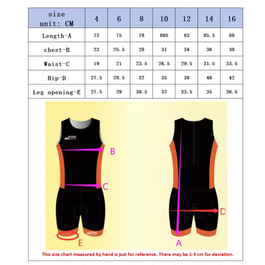 JEORGE Kids Junior Triathlon Suit, Ages 8 to 14, one piece racing suit