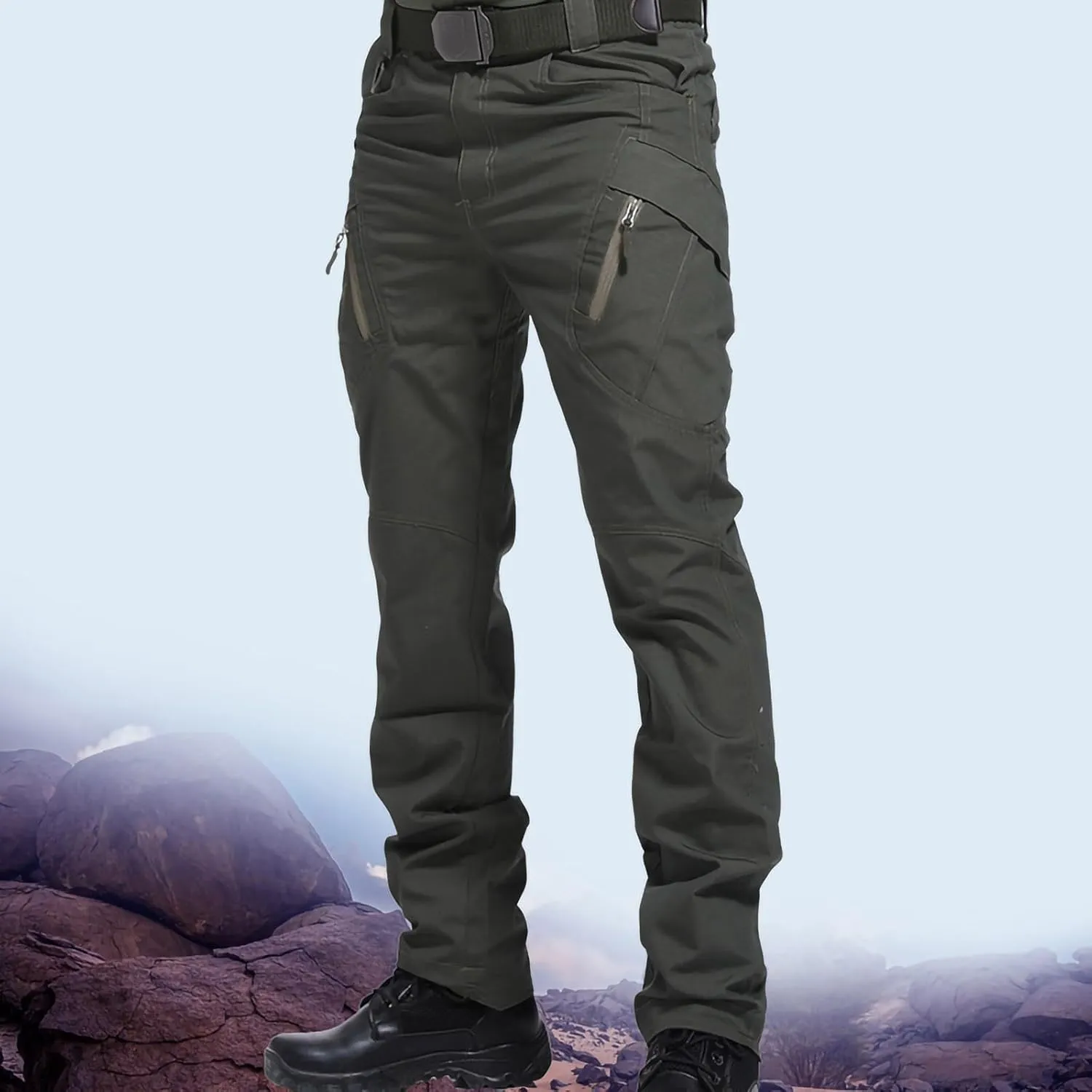 Joggers Pants Man Regular Big and Tall Solid Twill Cargo Pants Multi Pockets Work Utility Straight Legs Trousers