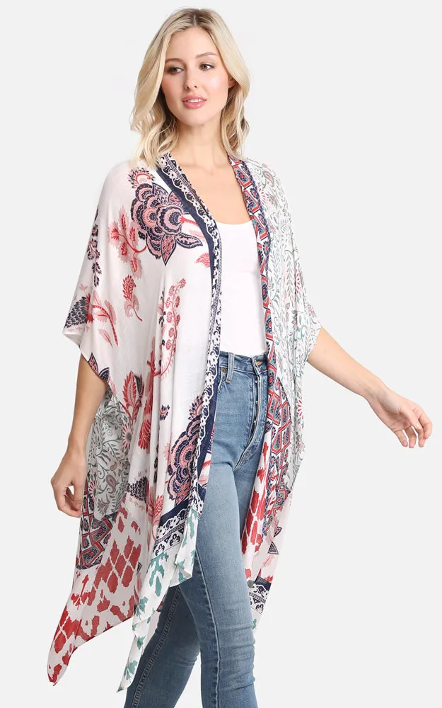JP2214 Bohemian Mixed Print Cover Up Kimono