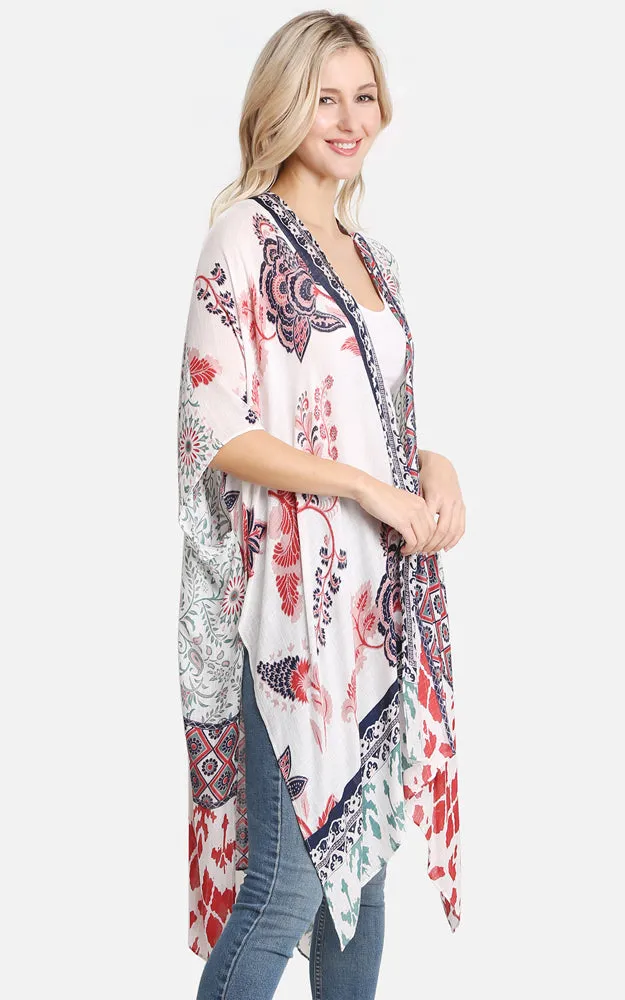 JP2214 Bohemian Mixed Print Cover Up Kimono