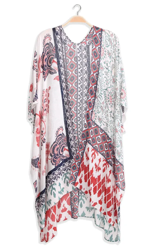 JP2214 Bohemian Mixed Print Cover Up Kimono