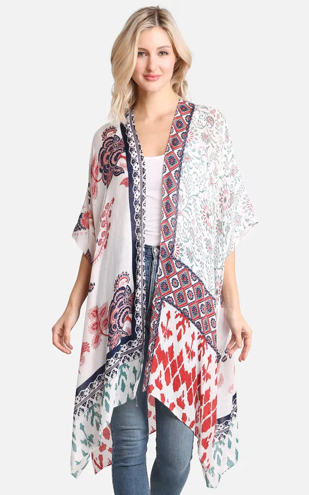 JP2214 Bohemian Mixed Print Cover Up Kimono