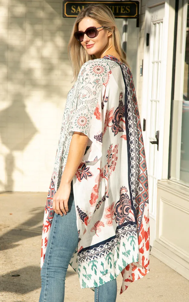 JP2214 Bohemian Mixed Print Cover Up Kimono