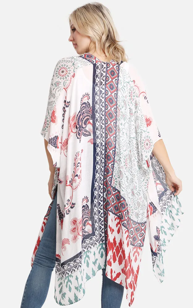 JP2214 Bohemian Mixed Print Cover Up Kimono