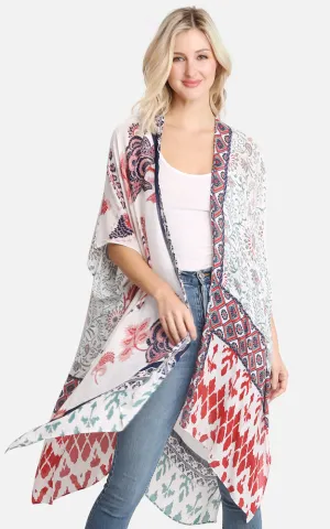 JP2214 Bohemian Mixed Print Cover Up Kimono