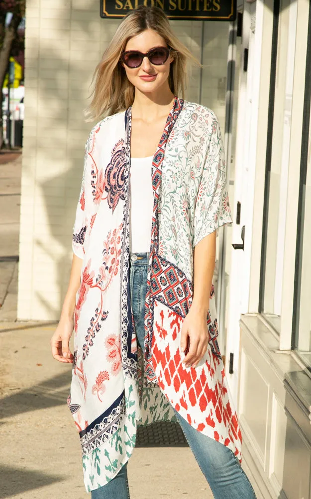 JP2214 Bohemian Mixed Print Cover Up Kimono