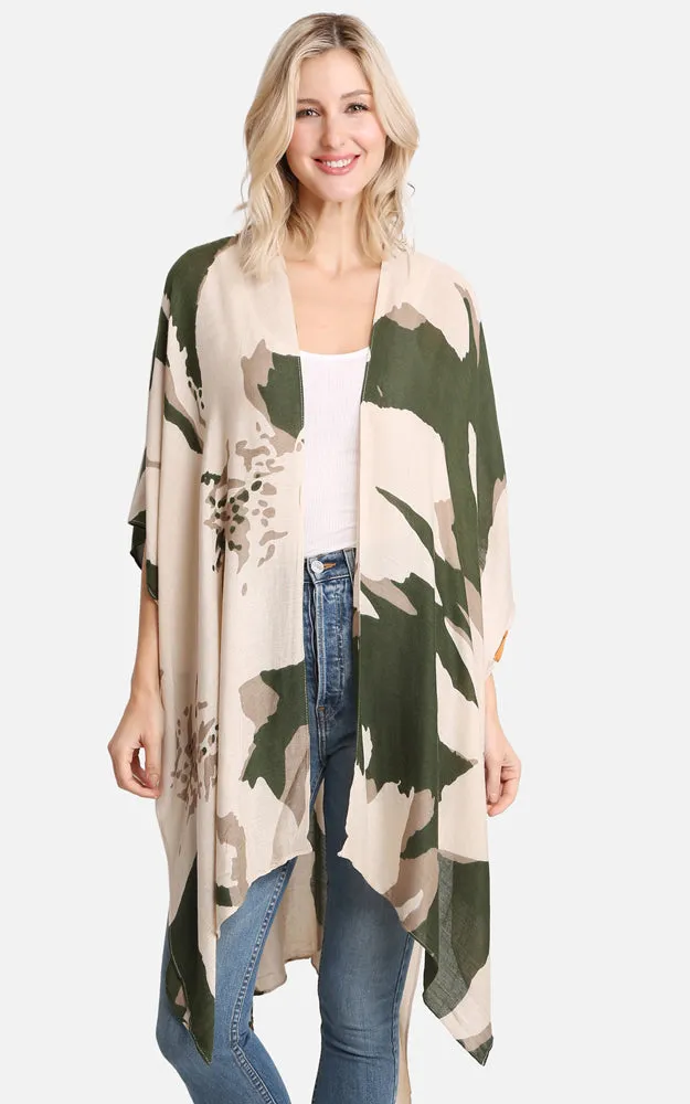 JP2220 Floral Camo Mixed Print Cover Up Kimono
