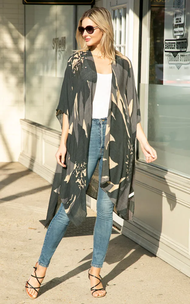 JP2220 Floral Camo Mixed Print Cover Up Kimono