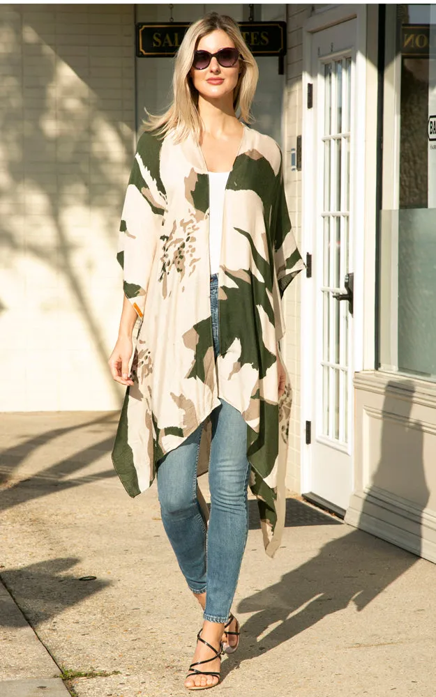 JP2220 Floral Camo Mixed Print Cover Up Kimono