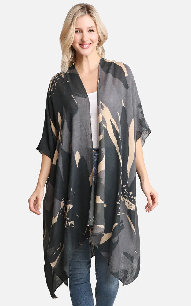JP2220 Floral Camo Mixed Print Cover Up Kimono