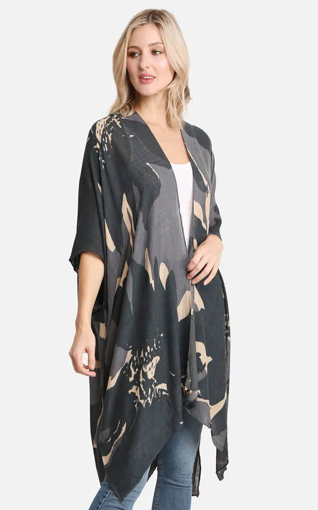 JP2220 Floral Camo Mixed Print Cover Up Kimono