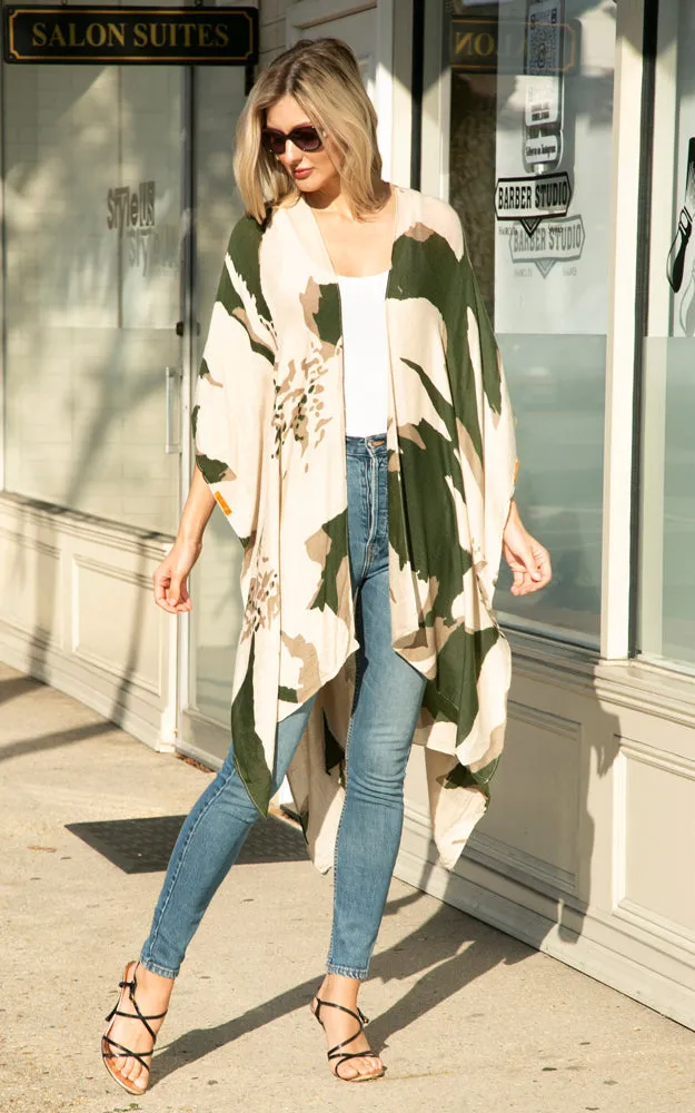 JP2220 Floral Camo Mixed Print Cover Up Kimono