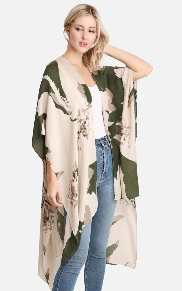 JP2220 Floral Camo Mixed Print Cover Up Kimono