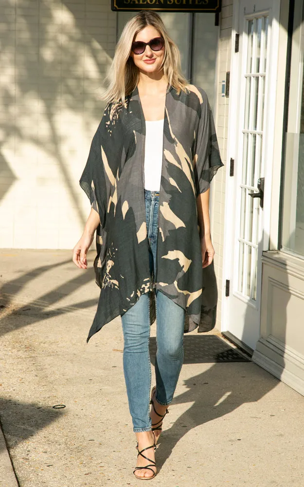 JP2220 Floral Camo Mixed Print Cover Up Kimono