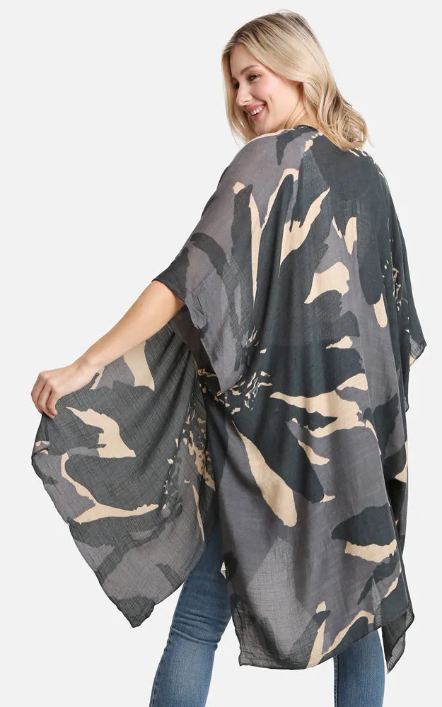 JP2220 Floral Camo Mixed Print Cover Up Kimono