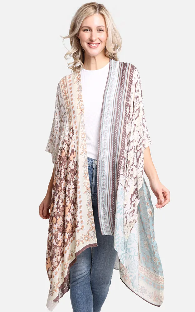 JP2226 Floral Mixed Print Cover Up Kimono