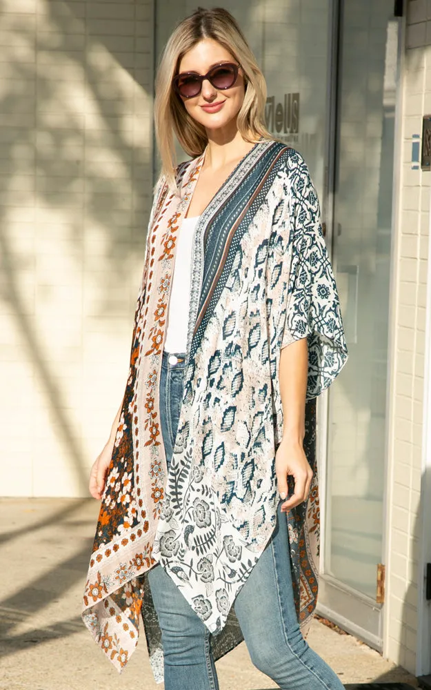 JP2226 Floral Mixed Print Cover Up Kimono