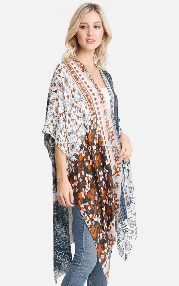 JP2226 Floral Mixed Print Cover Up Kimono