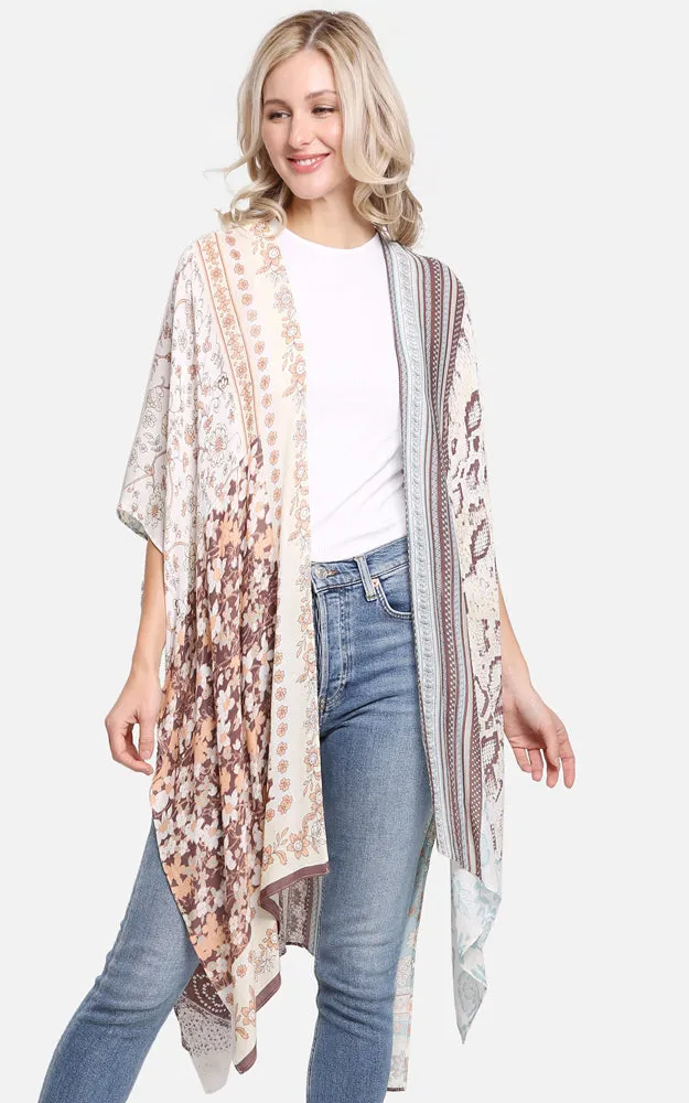 JP2226 Floral Mixed Print Cover Up Kimono