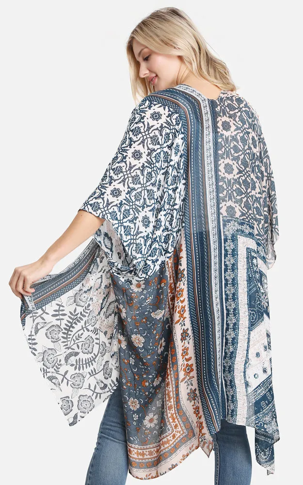 JP2226 Floral Mixed Print Cover Up Kimono