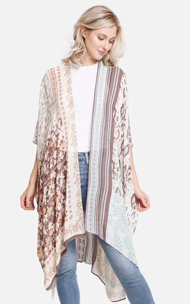 JP2226 Floral Mixed Print Cover Up Kimono