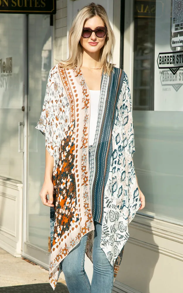 JP2226 Floral Mixed Print Cover Up Kimono