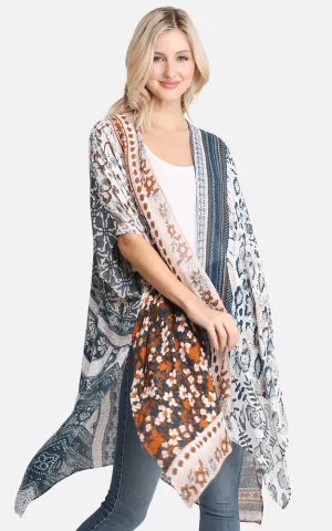 JP2226 Floral Mixed Print Cover Up Kimono