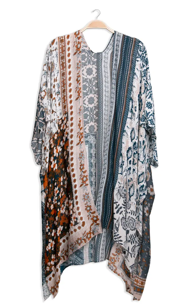 JP2226 Floral Mixed Print Cover Up Kimono