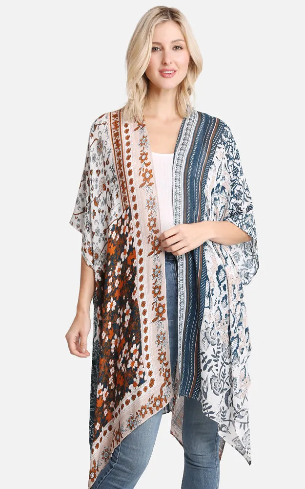 JP2226 Floral Mixed Print Cover Up Kimono