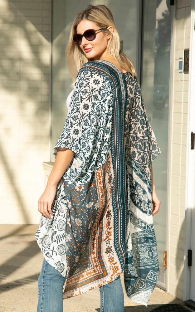 JP2226 Floral Mixed Print Cover Up Kimono