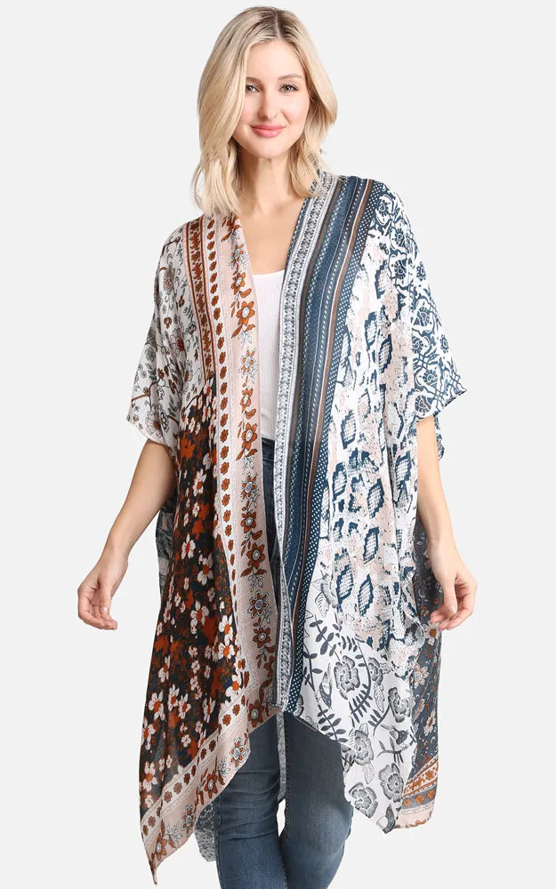JP2226 Floral Mixed Print Cover Up Kimono