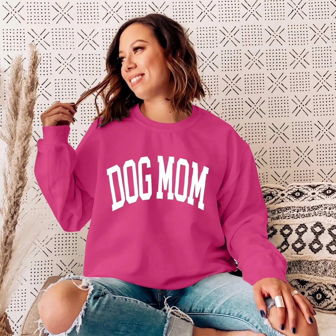 KNEYATTA Dog Mom Sweatshirt Women Dog Lover Sweatshirt Funny Graphic Sweatshirts Dog Mam Pullover Tops