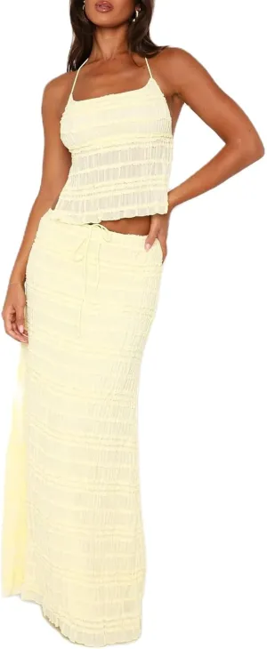 KOSUSANILL Women 2 Piece Maxi Skirt Set Flowy Ruffle Long Skirt Sexy Two Piece Outfit Open Back Crop Top Skirt Matching Sets