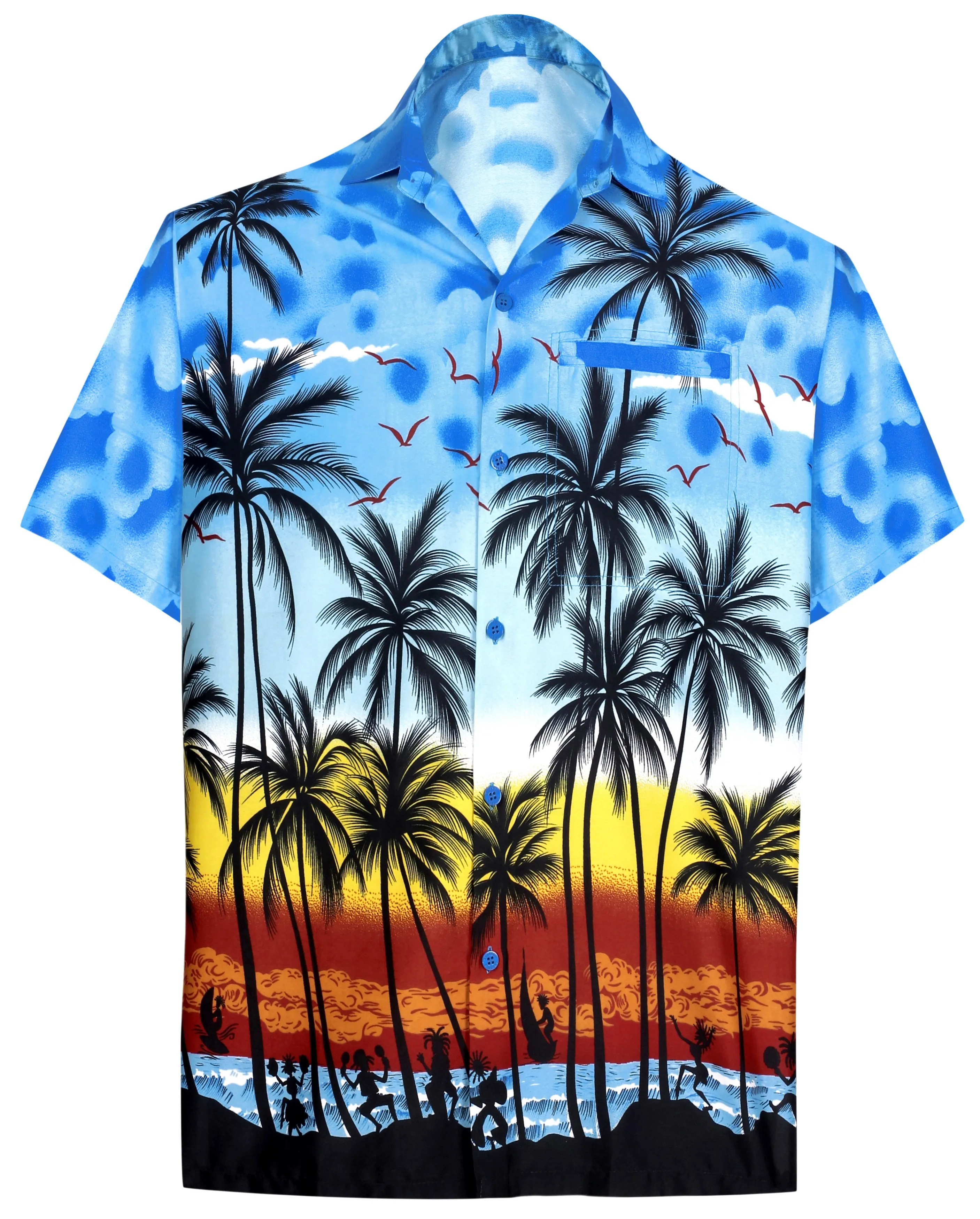 LA LEELA Men's Casual fit Beach hawaiian Shirt Aloha Tropical Beach  front Pocket Short sleeve Blue