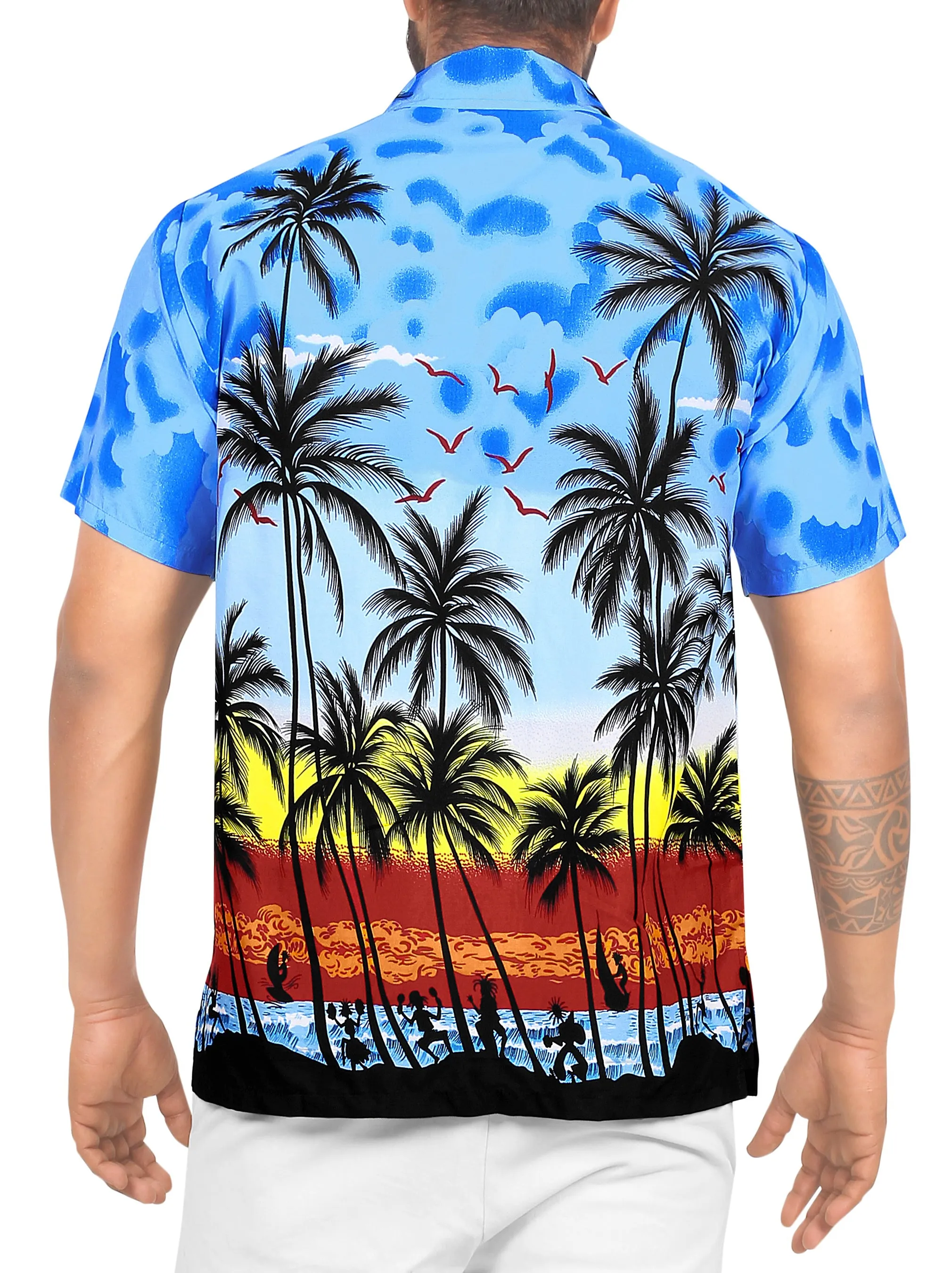 LA LEELA Men's Casual fit Beach hawaiian Shirt Aloha Tropical Beach  front Pocket Short sleeve Blue