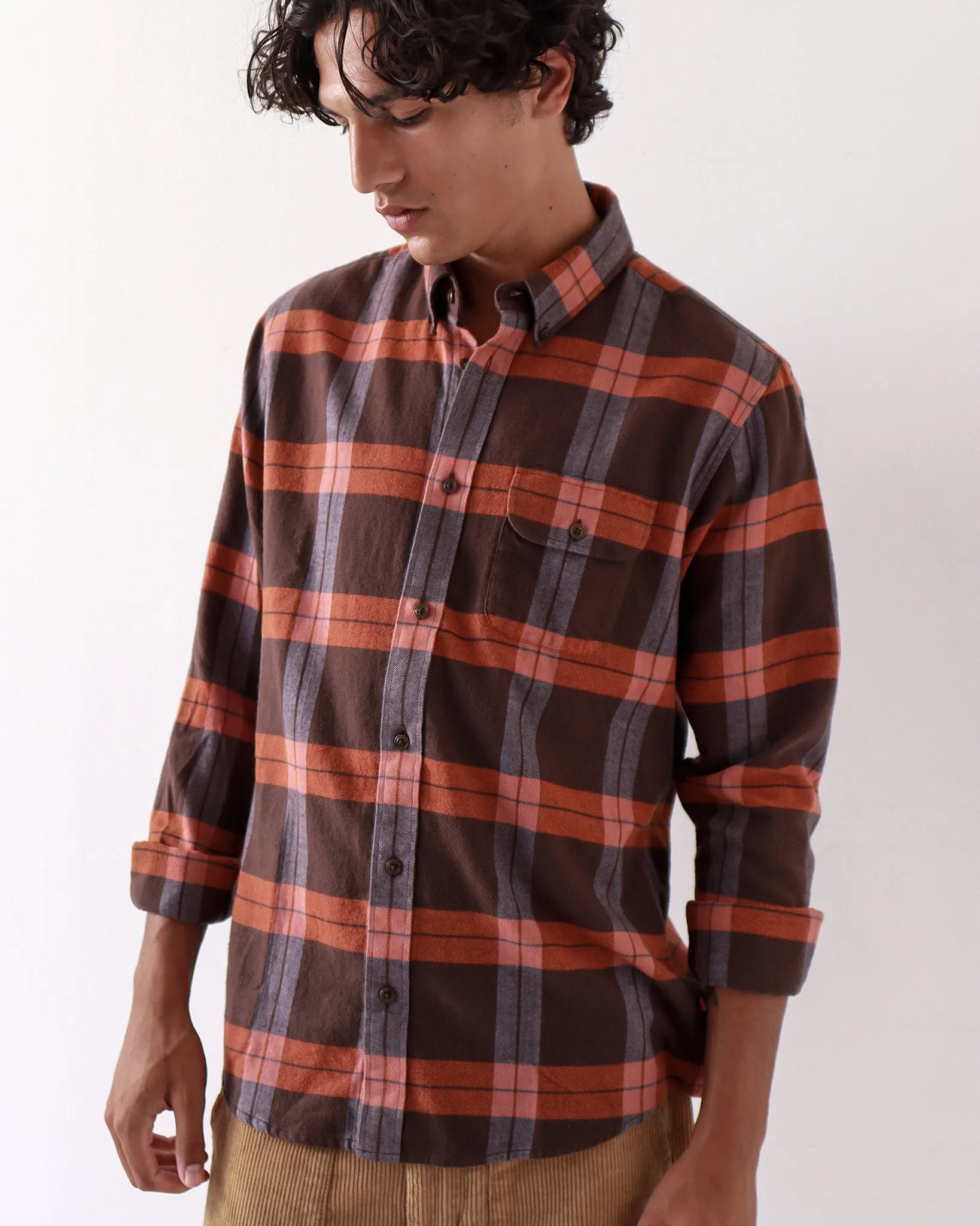 Larry Check Shirt - Slate Brown / Burnt Orange