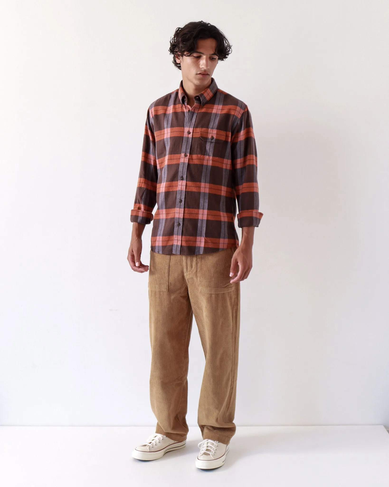 Larry Check Shirt - Slate Brown / Burnt Orange